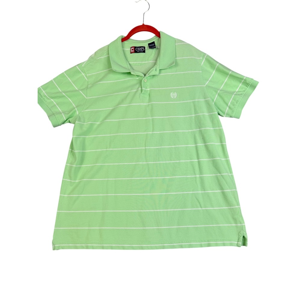 Chaps Men's XL Polo Shirt Green White Striped Short Sleeve Casual Top